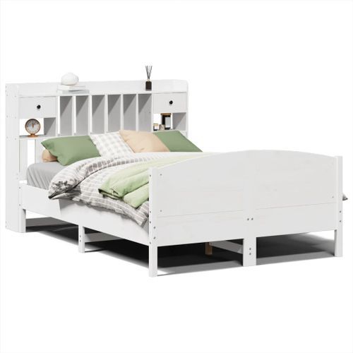 Lit bibliothèque sans matelas blanc 140x190 cm bois pin massif - Photo n°2; ?>