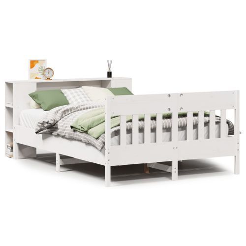 Lit bibliothèque sans matelas blanc 140x190 cm bois pin massif - Photo n°2; ?>