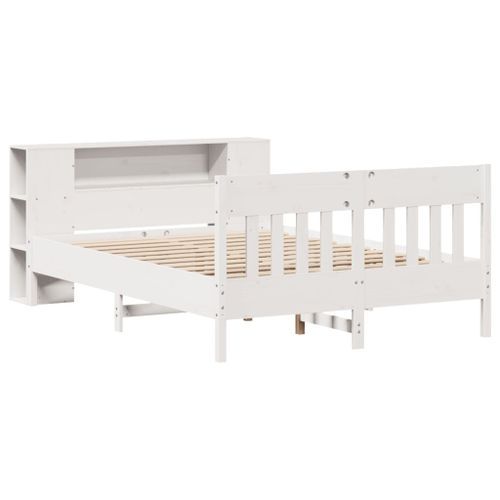 Lit bibliothèque sans matelas blanc 140x190 cm bois pin massif - Photo n°3; ?>