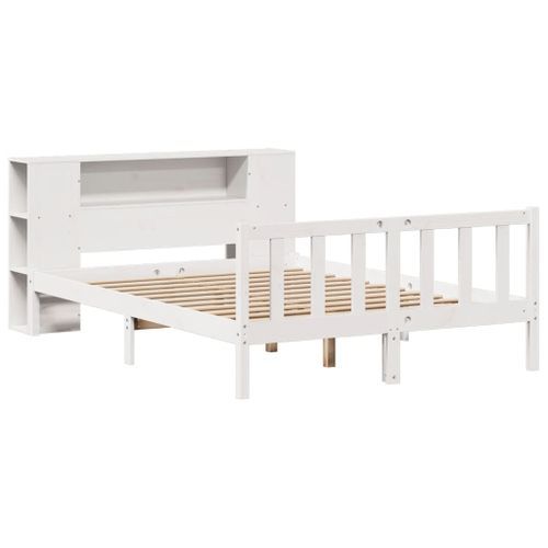 Lit bibliothèque sans matelas blanc 140x200 cm bois pin massif - Photo n°3; ?>