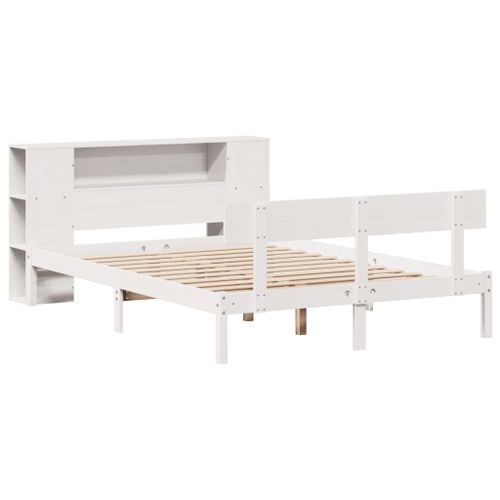 Lit bibliothèque sans matelas blanc 140x200 cm bois pin massif - Photo n°3; ?>