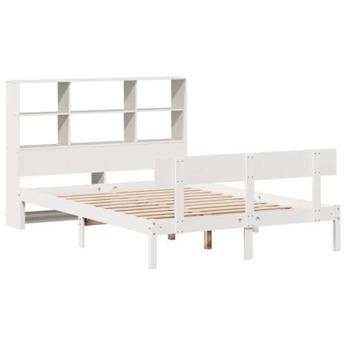 Lit bibliothèque sans matelas blanc 140x200 cm bois pin massif - Photo n°3; ?>