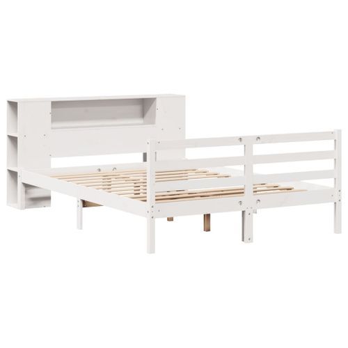 Lit bibliothèque sans matelas blanc 140x200 cm bois pin massif - Photo n°3; ?>