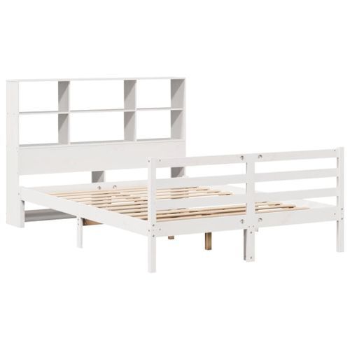 Lit bibliothèque sans matelas blanc 140x200 cm bois pin massif - Photo n°3; ?>