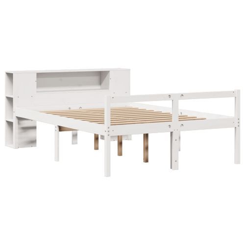 Lit bibliothèque sans matelas blanc 140x200 cm bois pin massif - Photo n°3; ?>