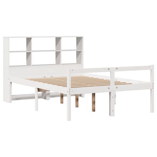 Lit bibliothèque sans matelas blanc 140x200 cm bois pin massif - Photo n°3; ?>