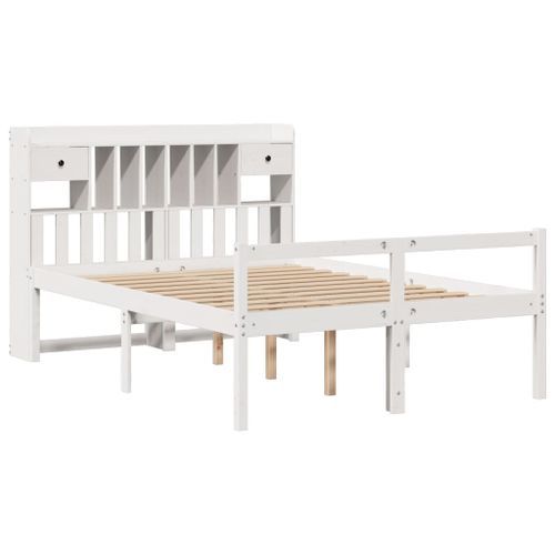 Lit bibliothèque sans matelas blanc 140x200 cm bois pin massif - Photo n°3; ?>