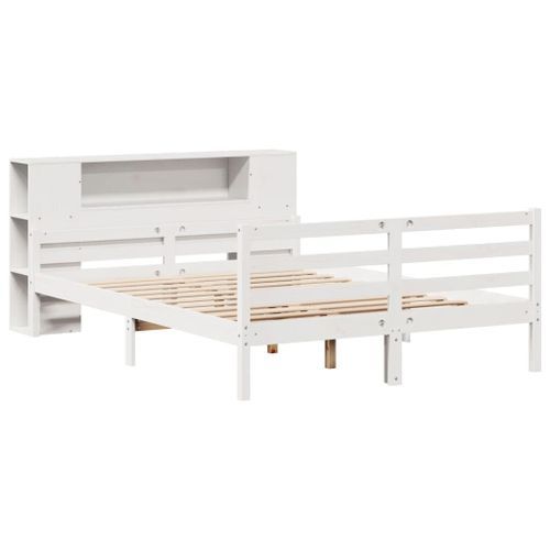 Lit bibliothèque sans matelas blanc 140x200 cm bois pin massif - Photo n°3; ?>