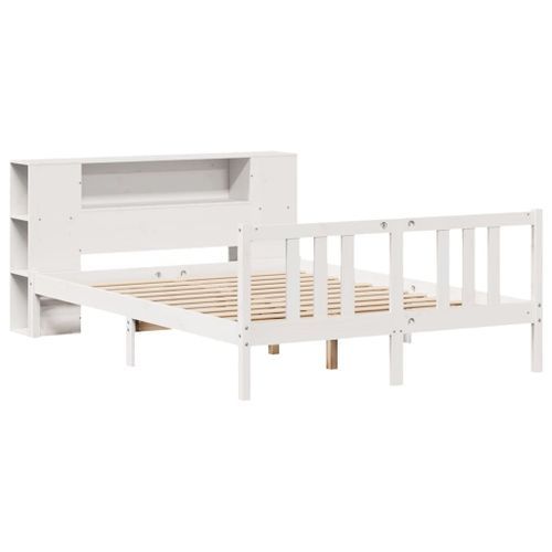 Lit bibliothèque sans matelas blanc 140x200 cm bois pin massif - Photo n°3; ?>