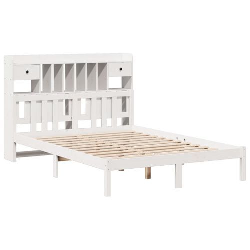 Lit bibliothèque sans matelas blanc 140x200 cm bois pin massif - Photo n°3; ?>