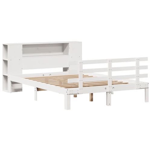 Lit bibliothèque sans matelas blanc 140x200 cm bois pin massif - Photo n°3; ?>