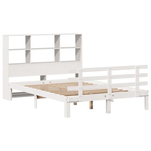 Lit bibliothèque sans matelas blanc 140x200 cm bois pin massif - Photo n°3; ?>