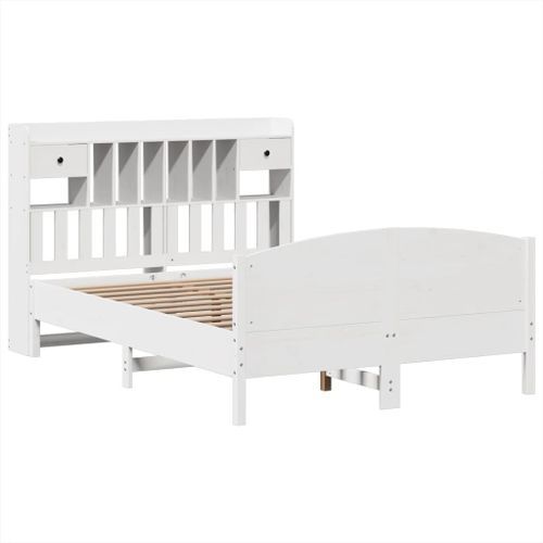 Lit bibliothèque sans matelas blanc 140x200 cm bois pin massif - Photo n°3; ?>