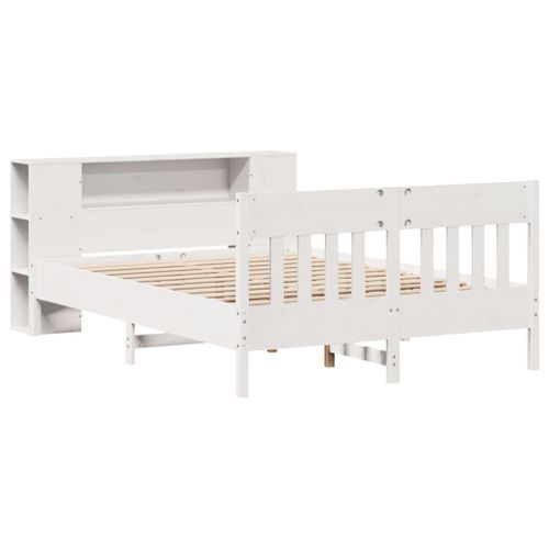 Lit bibliothèque sans matelas blanc 140x200 cm bois pin massif - Photo n°3; ?>