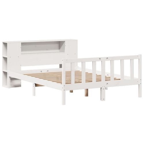 Lit bibliothèque sans matelas blanc 150x200 cm bois pin massif - Photo n°3; ?>