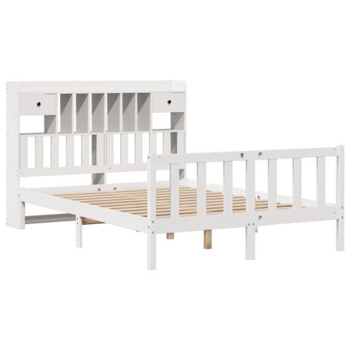 Lit bibliothèque sans matelas blanc 150x200 cm bois pin massif - Photo n°3; ?>