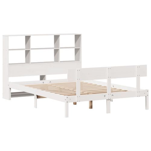 Lit bibliothèque sans matelas blanc 150x200 cm bois pin massif - Photo n°3; ?>