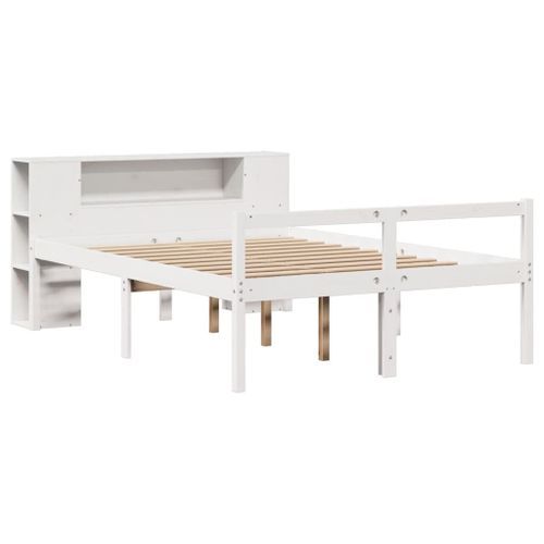 Lit bibliothèque sans matelas blanc 150x200 cm bois pin massif - Photo n°3; ?>