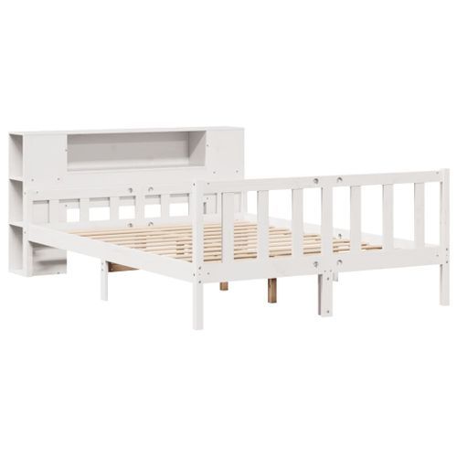 Lit bibliothèque sans matelas blanc 150x200 cm bois pin massif - Photo n°3; ?>