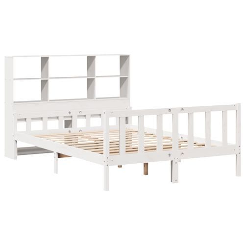 Lit bibliothèque sans matelas blanc 150x200 cm bois pin massif - Photo n°3; ?>