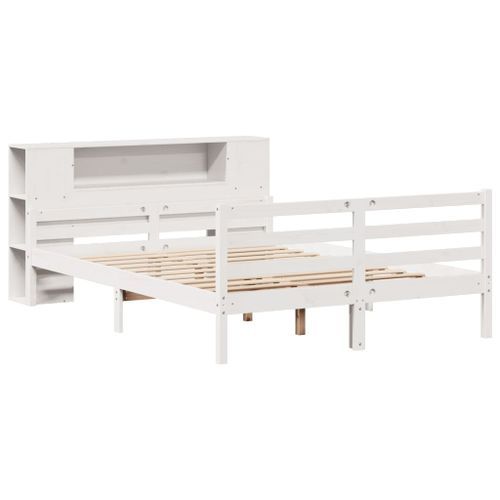 Lit bibliothèque sans matelas blanc 150x200 cm bois pin massif - Photo n°3; ?>