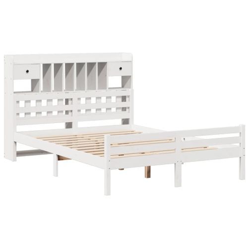 Lit bibliothèque sans matelas blanc 150x200 cm bois pin massif - Photo n°3; ?>