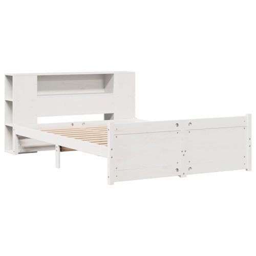 Lit bibliothèque sans matelas blanc 150x200 cm bois pin massif - Photo n°3; ?>