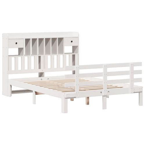 Lit bibliothèque sans matelas blanc 150x200 cm bois pin massif - Photo n°3; ?>