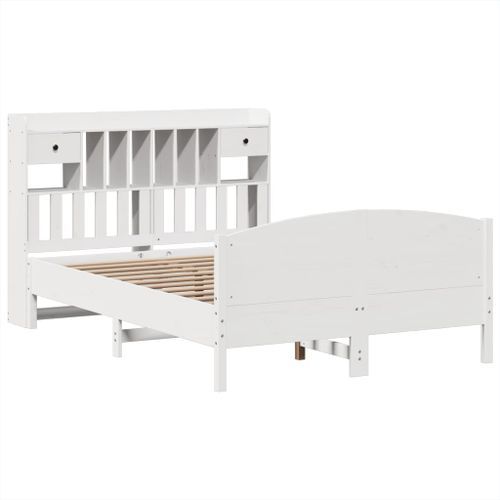 Lit bibliothèque sans matelas blanc 150x200 cm bois pin massif - Photo n°3; ?>