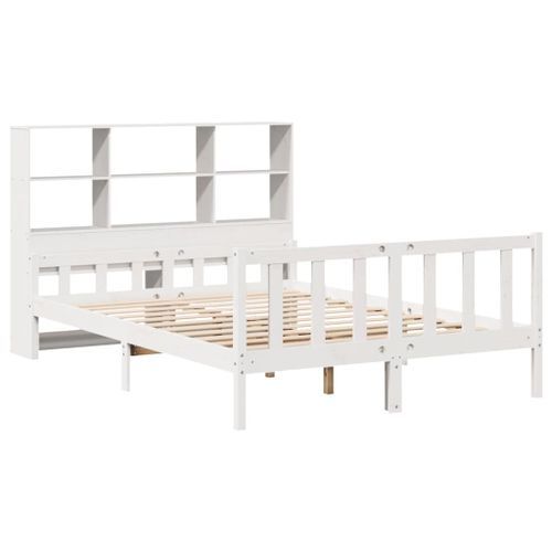 Lit bibliothèque sans matelas blanc 160x200 cm bois pin massif - Photo n°3; ?>