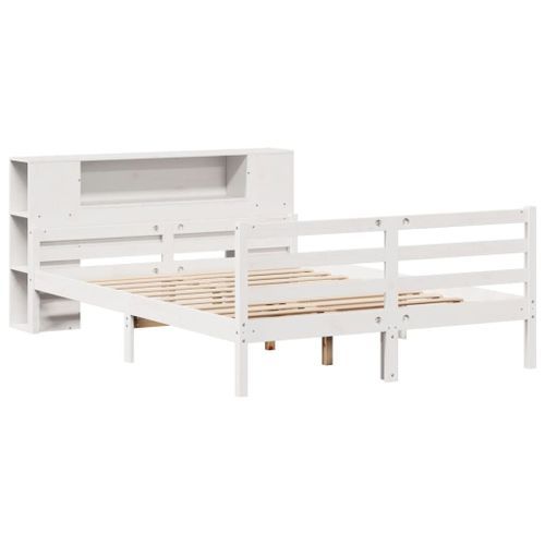 Lit bibliothèque sans matelas blanc 160x200 cm bois pin massif - Photo n°3; ?>