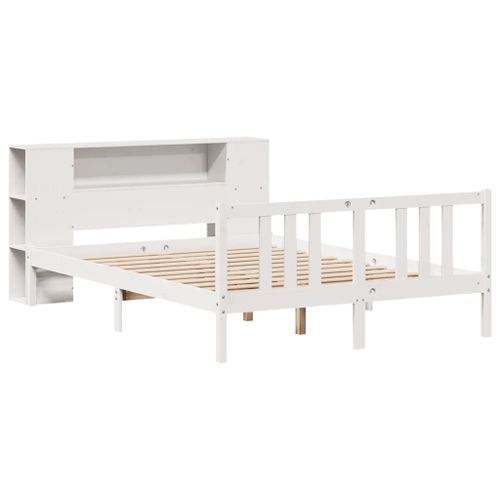 Lit bibliothèque sans matelas blanc 160x200 cm bois pin massif - Photo n°3; ?>