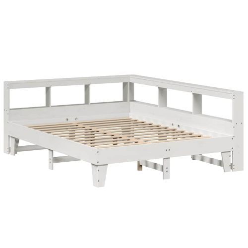 Lit bibliothèque sans matelas blanc 160x200 cm bois pin massif - Photo n°3; ?>