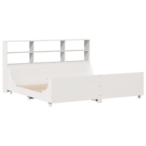 Lit bibliothèque sans matelas blanc 180x200 cm bois massif - Photo n°3; ?>