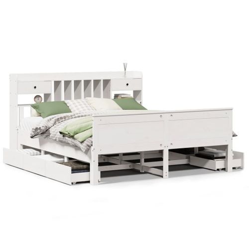 Lit bibliothèque sans matelas blanc 180x200 cm bois pin massif - Photo n°2; ?>