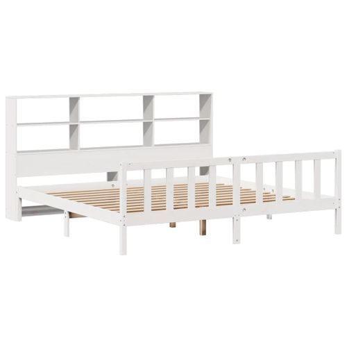 Lit bibliothèque sans matelas blanc 180x200 cm bois pin massif - Photo n°3; ?>