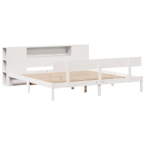 Lit bibliothèque sans matelas blanc 180x200 cm bois pin massif - Photo n°3; ?>