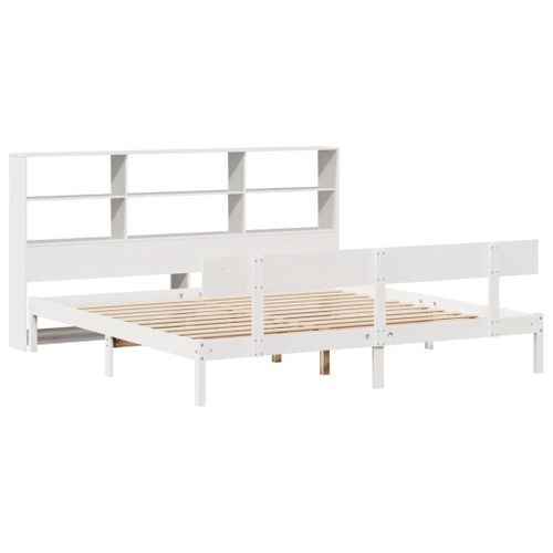 Lit bibliothèque sans matelas blanc 180x200 cm bois pin massif - Photo n°3; ?>