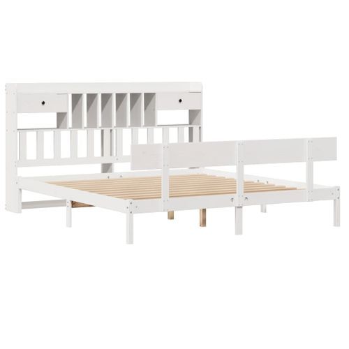 Lit bibliothèque sans matelas blanc 180x200 cm bois pin massif - Photo n°3; ?>