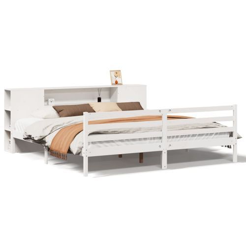 Lit bibliothèque sans matelas blanc 180x200 cm bois pin massif - Photo n°2; ?>