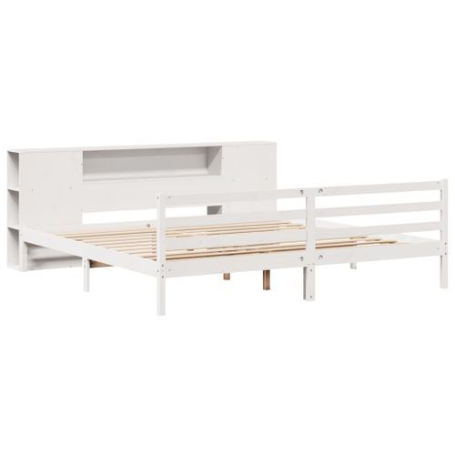 Lit bibliothèque sans matelas blanc 180x200 cm bois pin massif - Photo n°3; ?>