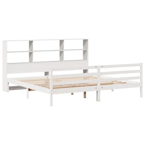 Lit bibliothèque sans matelas blanc 180x200 cm bois pin massif - Photo n°3; ?>