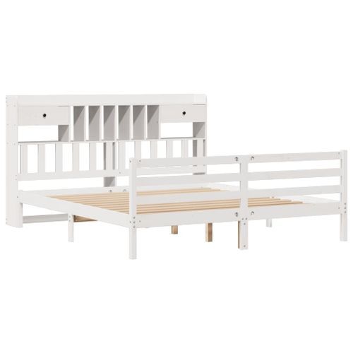 Lit bibliothèque sans matelas blanc 180x200 cm bois pin massif - Photo n°3; ?>