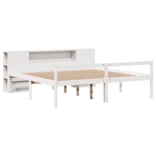 Lit bibliothèque sans matelas blanc 180x200 cm bois pin massif - Photo n°3; ?>