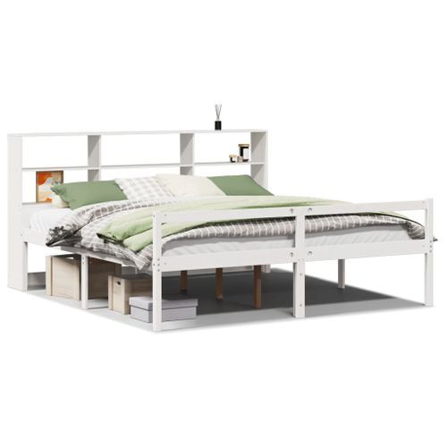 Lit bibliothèque sans matelas blanc 180x200 cm bois pin massif - Photo n°2; ?>