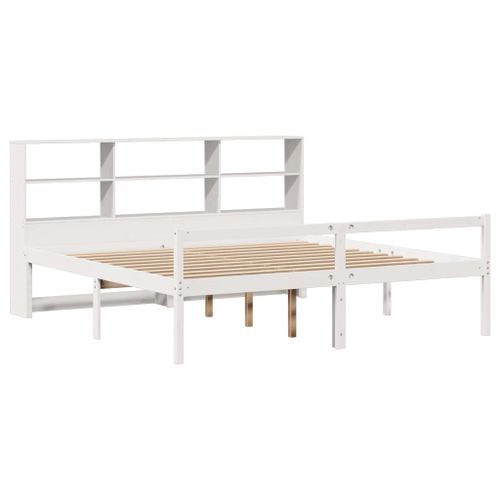 Lit bibliothèque sans matelas blanc 180x200 cm bois pin massif - Photo n°3; ?>