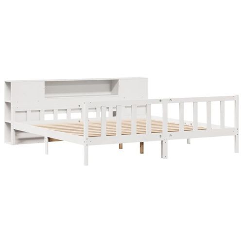 Lit bibliothèque sans matelas blanc 180x200 cm bois pin massif - Photo n°3; ?>