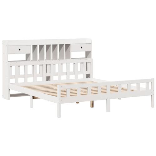 Lit bibliothèque sans matelas blanc 180x200 cm bois pin massif - Photo n°3; ?>