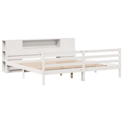 Lit bibliothèque sans matelas blanc 180x200 cm bois pin massif - Photo n°3; ?>