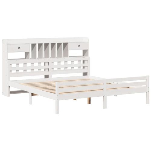 Lit bibliothèque sans matelas blanc 180x200 cm bois pin massif - Photo n°3; ?>